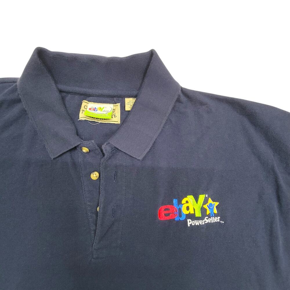 Vintage eBay PowerSeller Polo Shirt Mens 3XL Navy Blue Pique Promo Y2K Top